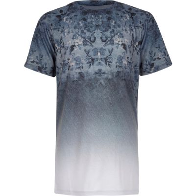 Boys blue faded floral print t-shirt
